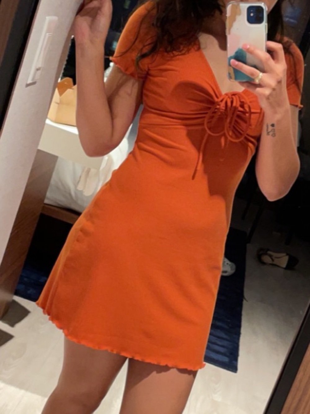 bp Orange Ribbed Midi Dress with Front Tie